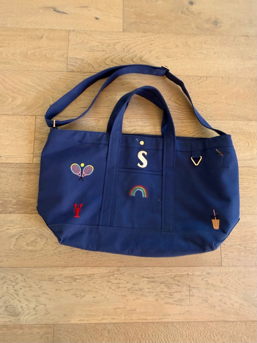 BaubleBar Custom Embroidered Icon & Monogram Canvas Tote Bag Navy